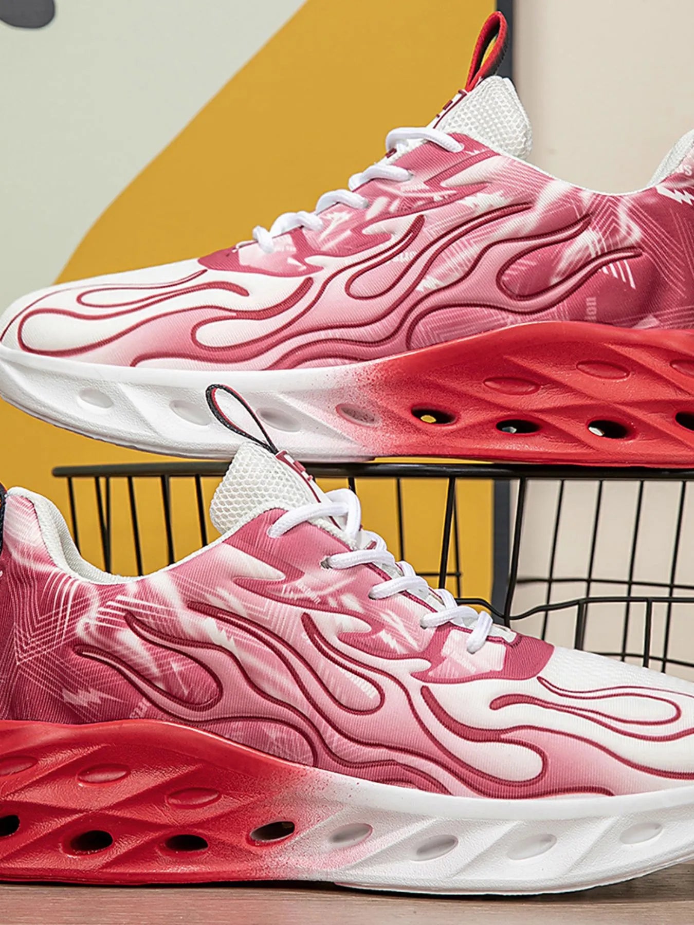 Women's Athletic Shoes Round Toe Lace Up Mesh Rubber Flat Shoes Red And White 9a3c3f5e-2790-4241-81b1-d5c6e37bbf34-Max-Origin Trendsi