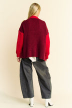 Davi & Dani Cable-Knit Cardigan Burgundy Stripe Women Loose Open Knitwear 9a453a7e-9618-4eb0-8bd4-9d88a5ff9c76-Max Trendsi