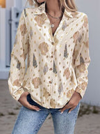 Perfee Women Shirt Shell Printed Collared Neck Long Sleeve Top Tan 9a540cf7-e32d-410f-af83-418b99d649df-Min Trendsi