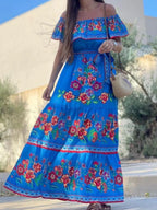 Floral Maxi Dress Off Shoulder Ruffle Belted High Waisted Ruched 9a687db5-748e-49ac-b162-89e33d365d84-Max-Origin Trendsi