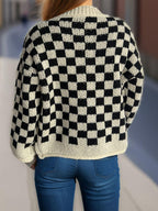 Checkered Cardigan Oversized Women Single Breasted Round Neck Soft One Size 9a6ca6b5-2f1a-4dde-9533-e4eaa9cadd72-Max Trendsi