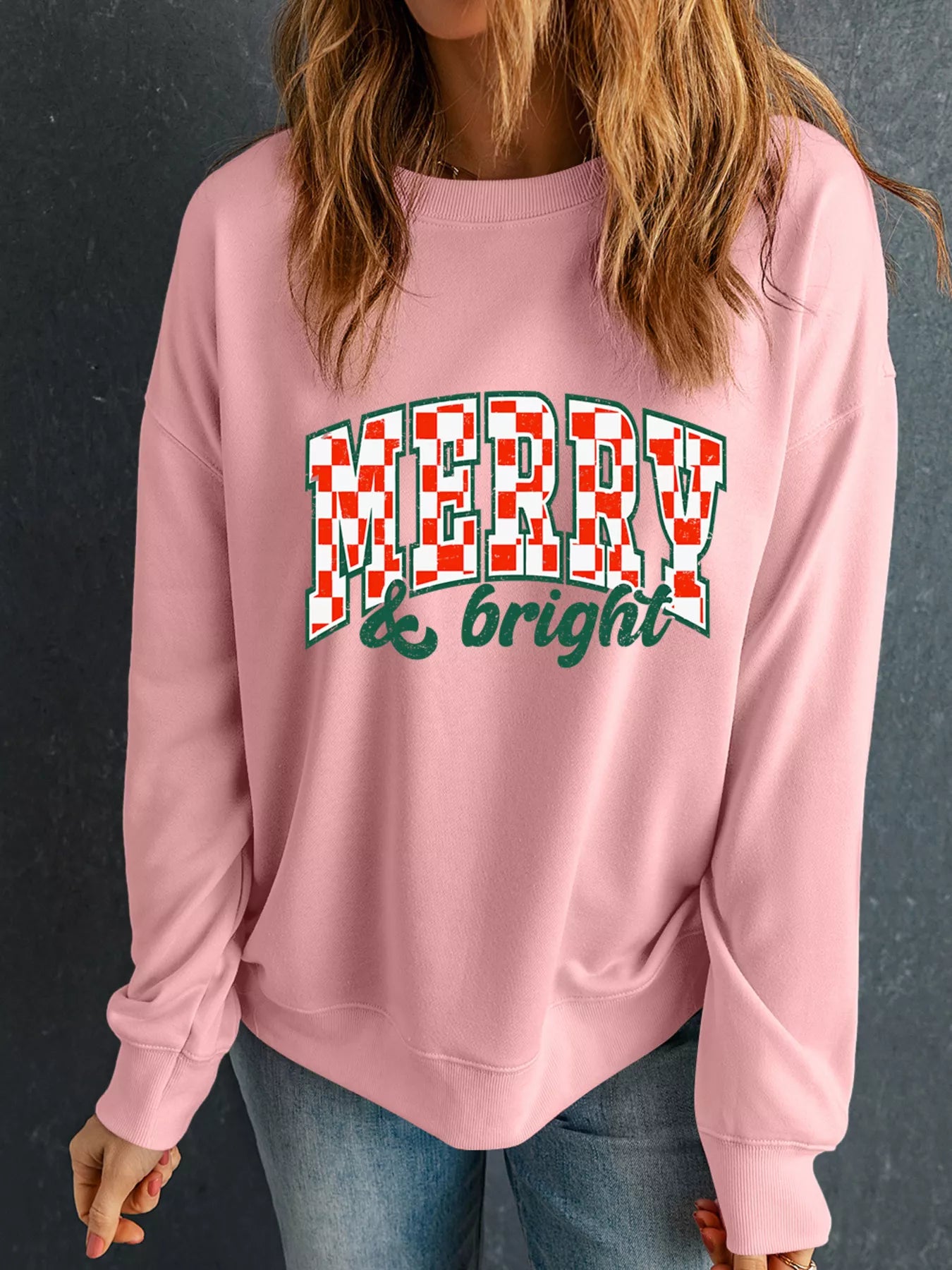 MERRY & Bright Sweatshirt Graphic Christmas Long Sleeve Pullover 9a7c3201a47b477cbd17a5c46fff7431-Max-Origin Trendsi