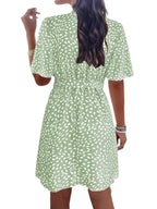 Mini Dress Printed Surplice Tie Waist Dress Belted V Neck Short Sleeve 9a7d4d8ecacb409fa2ec73b6e37ae880-Max-Origin Trendsi