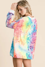 BiBi Tie Dye Womens Top Deep V-neck Blouse With Lace Up Front 9a82cfefba7b48c8a20bc6507bec7182-Max-Origin Trendsi