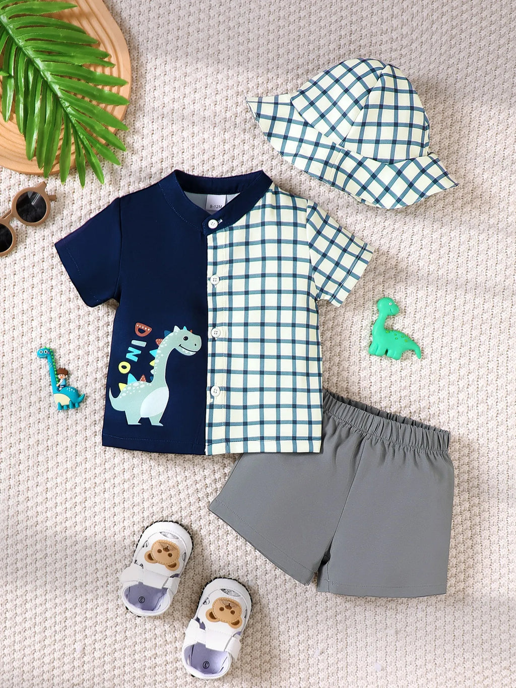 Baby Boy Set Navy Blue Hat Dinosaur Plaid Button Up Top and Shorts 3-Piece Dark Navy 9aa6c528-50b7-4ff9-8a92-d1d2d9a1ebd9-Max-Origin Trendsi