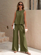 Outfit Set Round Neck Sleeveless Top and Wide Leg Pants Set 9aa84ed2-92e1-4129-bda7-87d0b235c120-Max Trendsi