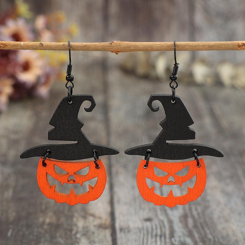 Halloween Wooden Pumpkin Earrings Shape Drop Jewelry Black One Size 9aabd15c-24f1-42cb-962b-ab5de111c64c-Max Trendsi