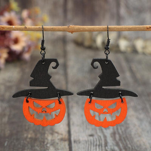 Halloween Wooden Pumpkin Earrings Shape Drop Jewelry