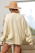 BiBi V-Neck Cardigan Women Soft Button Up Long Sleeve Exposed Seam Cream 9ade270f-53a2-4e23-827a-a1c52f7c5d94-Max Trendsi