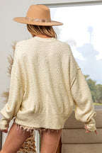 BiBi V-Neck Cardigan Women Soft Button Up Long Sleeve Exposed Seam Cream 9ade270f-53a2-4e23-827a-a1c52f7c5d94-Max Trendsi