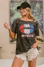 BiBi Cotton T-shirt Laser Cut Mineral Washed Distressed Old Glory Lip Print Top 9ae36575187c41738219c9f68fef53b0-Max-Origin Trendsi