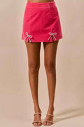 SO ME Rhinestone Ribbon Velvet Skirt
