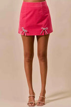 SO ME Rhinestone Ribbon Velvet Skirt