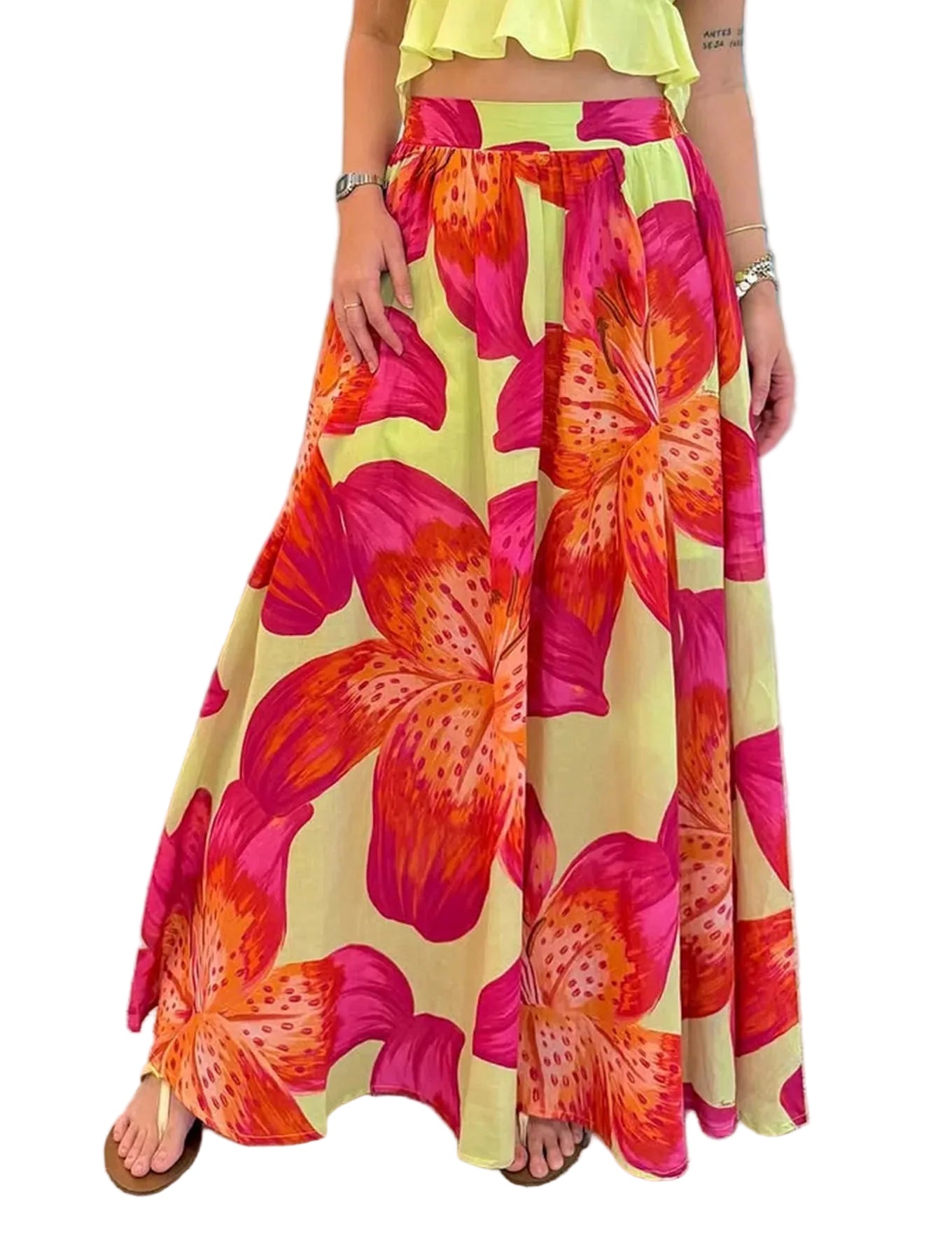 Floral Print Flowing Maxi Skirt with Pockets