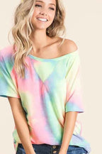 BiBi Women T-shirt Tie Dye Pastel Multi Color French Terry Print Top 9af3196eba524584939b710828ec416c-Max-Origin Trendsi