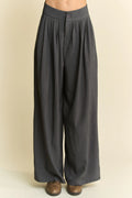 Davi & Dani Wide Leg Pants Gray Pleated High Waisted Loose Shirring Detail GREY 9af56621f7a14adfb9208ec4c0ba4789-Max-Origin Trendsi