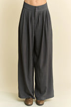 Davi & Dani Wide Leg Pants Gray Pleated High Waisted Loose Shirring Detail GREY 9af56621f7a14adfb9208ec4c0ba4789-Max-Origin Trendsi