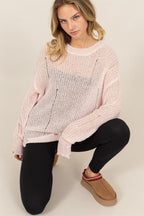 Knit Sweater Top US HYFVE Distressed Long Sleeve Knitwear Pale Pink 9b115e07-dcf2-4418-b38b-91266b772ceb-Max Trendsi