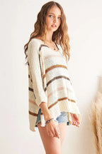ADORA Sweater Ivory Multi Color Strip Oversized Lightweight Knit Long Sleeve 9b14748ab4e14b03a589a062625604f1-Max-Origin Trendsi