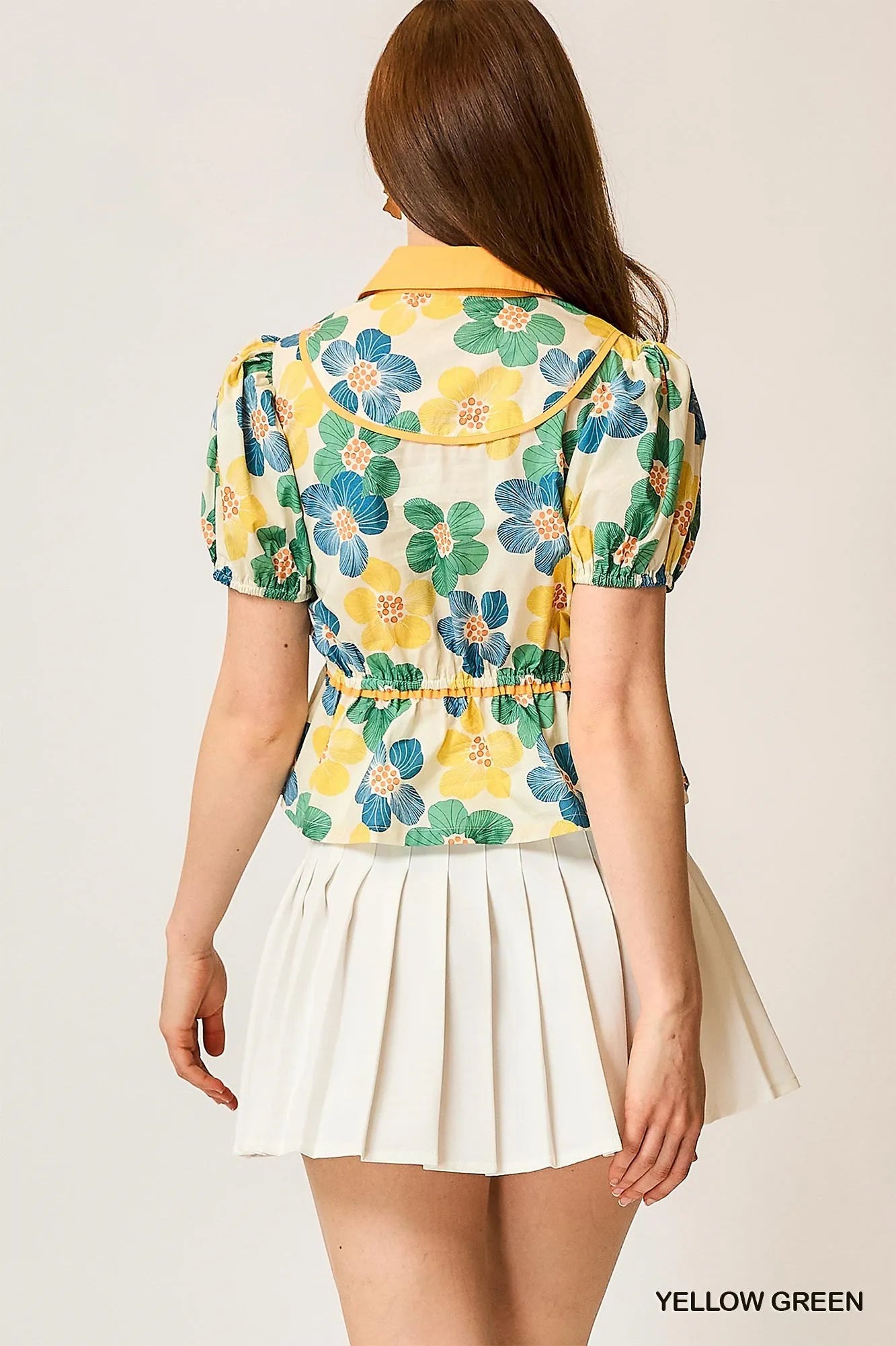 Umgee Cropped Blouse Yellow Green Floral Print Puff Sleeve Buttoned Top 9b24f3ab-6522-4862-8135-bf5184438f91-Max-Origin Trendsi