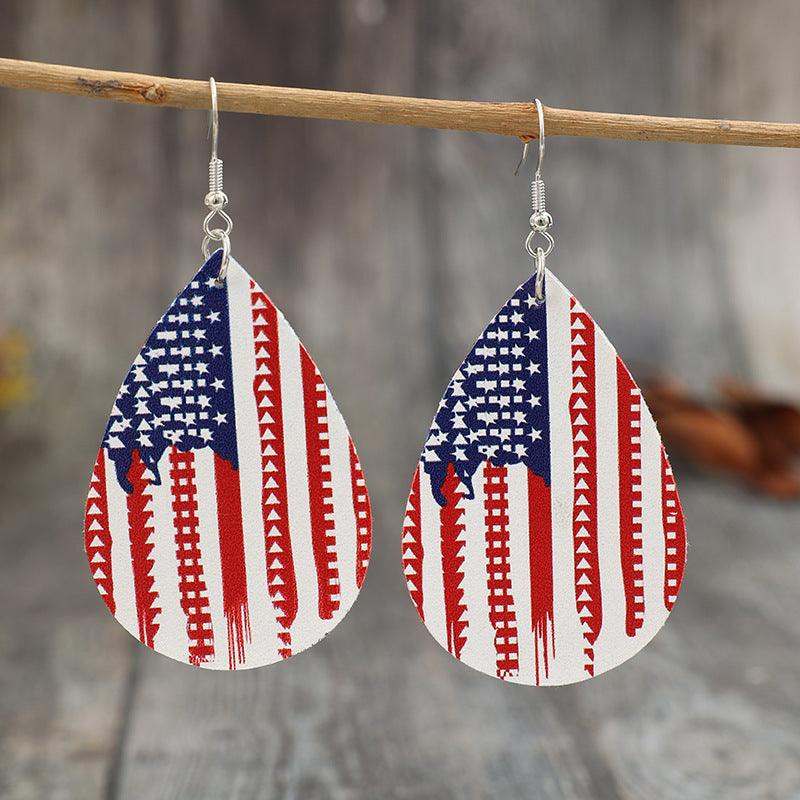 Earrings US Flag PU Leather Teardrop Shape Drop Earrings 9b292bc2-33f5-4af3-a039-ab2f1f354d22-Max Trendsi