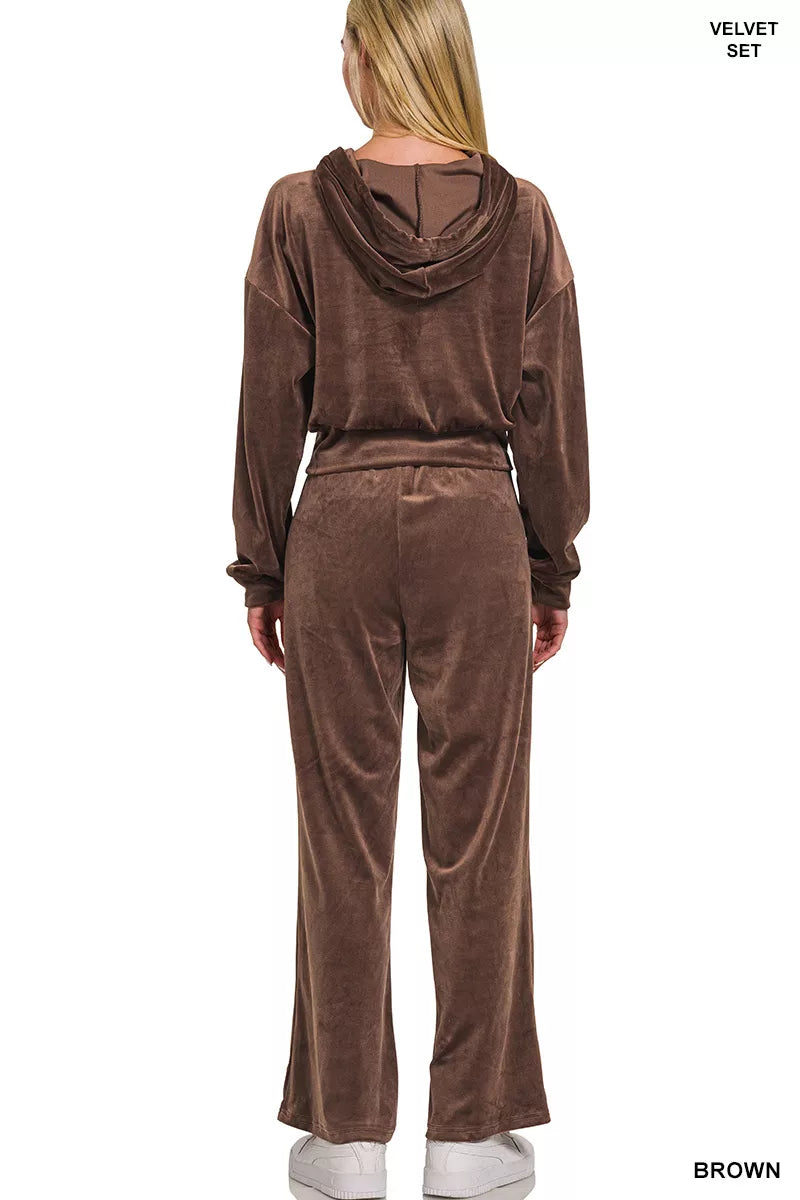 Zenana Womens Outfit Set Velvet Brown Zip Up Hoodie and Pants 9b2bbfcf-a4ee-4a30-bf12-9327d3162289-Max-Origin Trendsi