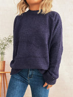 Women's Sweater Round Neck Raglan Sleeve Knit Pullover 9b32db4448f74fd39d536a70296c735b-Max-Origin Trendsi