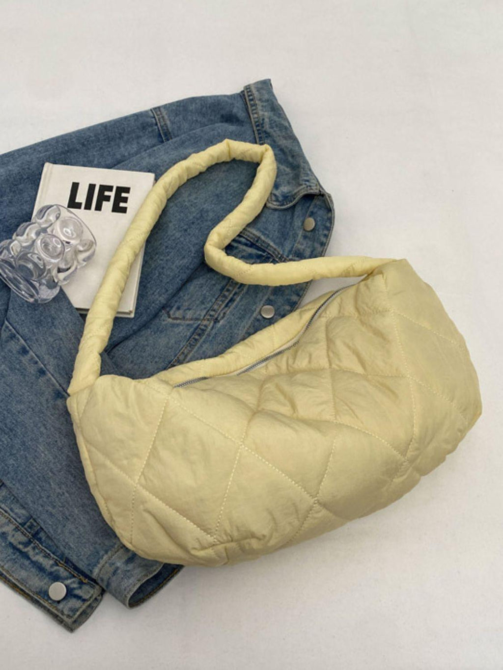Quilted Polyester Large Crossbody Bag Zipper Hobo Handbags Pastel Yellow One Size 9b363ddf-e880-4518-b666-589425d47b4f-Max Trendsi