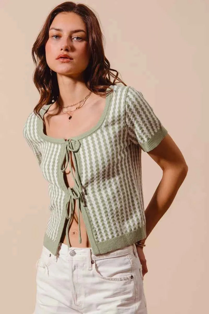 SO ME Knit Cardigan Sage Green Textured Vertical Stripe Tie Front 9b3f97a9-042a-4e68-8250-48e3906264bc-Max-Origin Trendsi