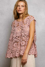 POL Crochet Tank Top Rose Pink Floral Openwork Round Neck Blouse 9b487544-6579-4865-a025-abcd654aace3-Max-Origin Trendsi