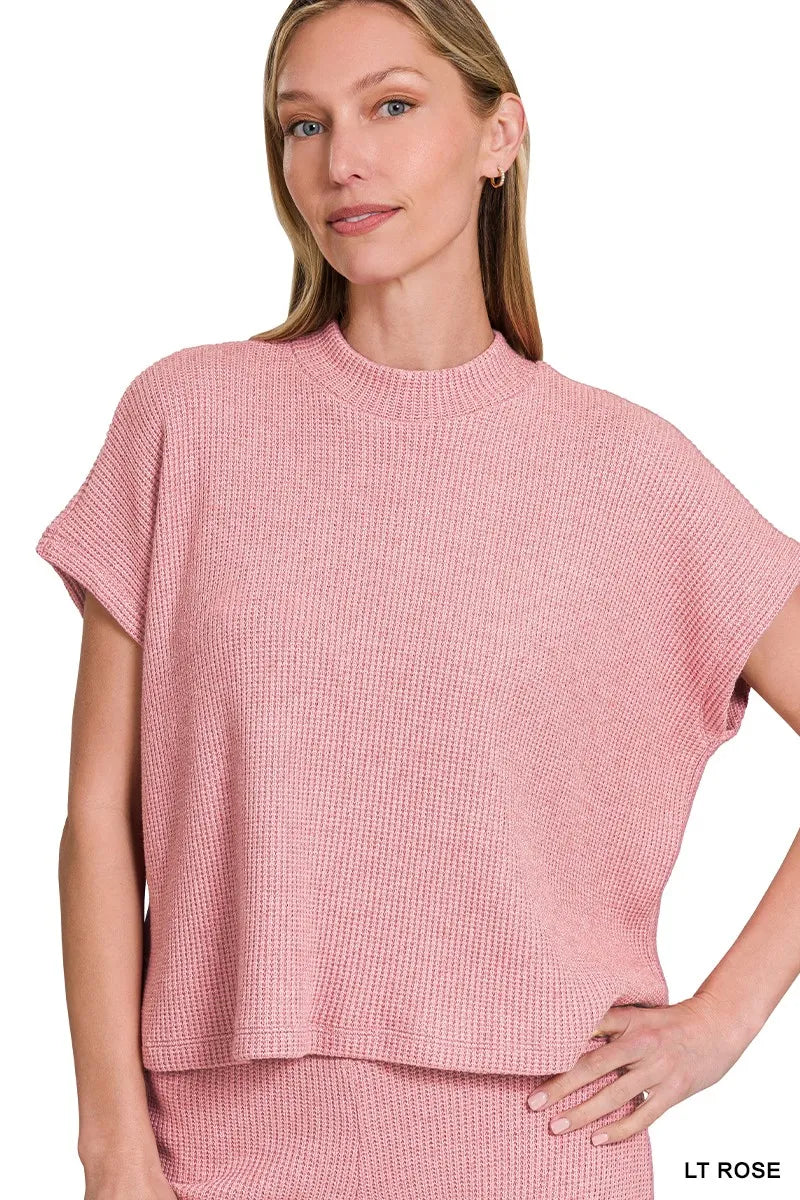 Zenana Sweater Set Light Rose Knit Boxy Top Short Sleeve & Long Pants 2 Pcs 9b4a4406f4cf4b49bd9b2fae42b94658-Max-Origin Trendsi