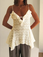 Lace Ruffle Trim Tie-Front Camisole Top