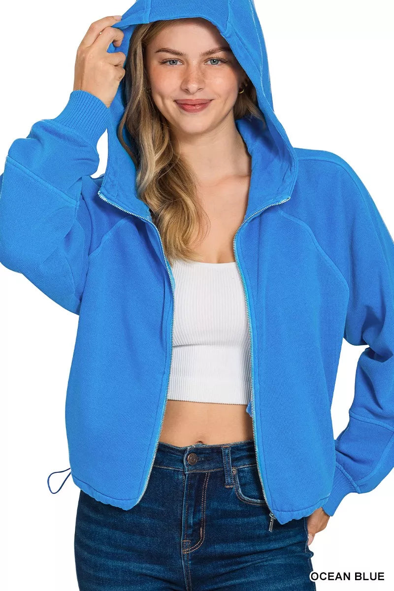 Zenana Fleece Hoodie Ocean Blue Pigment Dye Zip Up with Pockets 9b7435b92a124e5bbf4806a18f5f496c-Max-Origin Trendsi