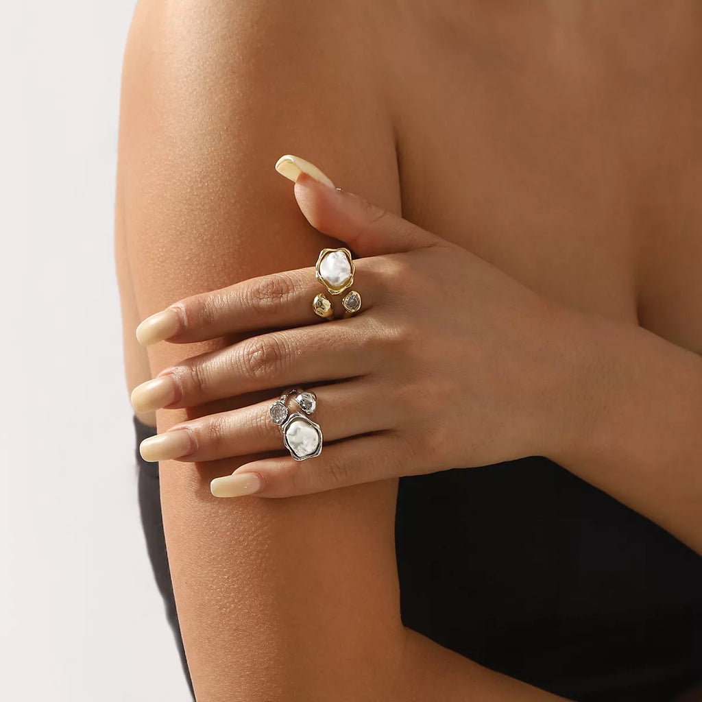 Womens Open Ring Irregular Pearl Zircon Silver-plated 9b8bf140-e247-4dcd-b7af-c40e2f1e1d77-Max-Origin Trendsi