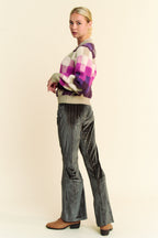 Davi & Dani USA Checkered Knit Sweater Purple Multi Round Neck Long Sleeve 9b90f87a-7c5b-422b-a732-8dccc22ea8e2-Max Trendsi