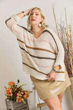 ADORA Sweater Ivory Multi Color Strip Oversized Lightweight Knit Long Sleeve 9b997e0e-f2b9-4005-b219-a5676251be92-Max-Origin Trendsi