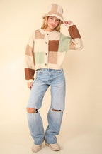 Sweater Cardigan VERY J Color Block Button Down Textured 9b9e633a-3ac0-4ee8-bc0f-284288a4837e-Max Trendsi