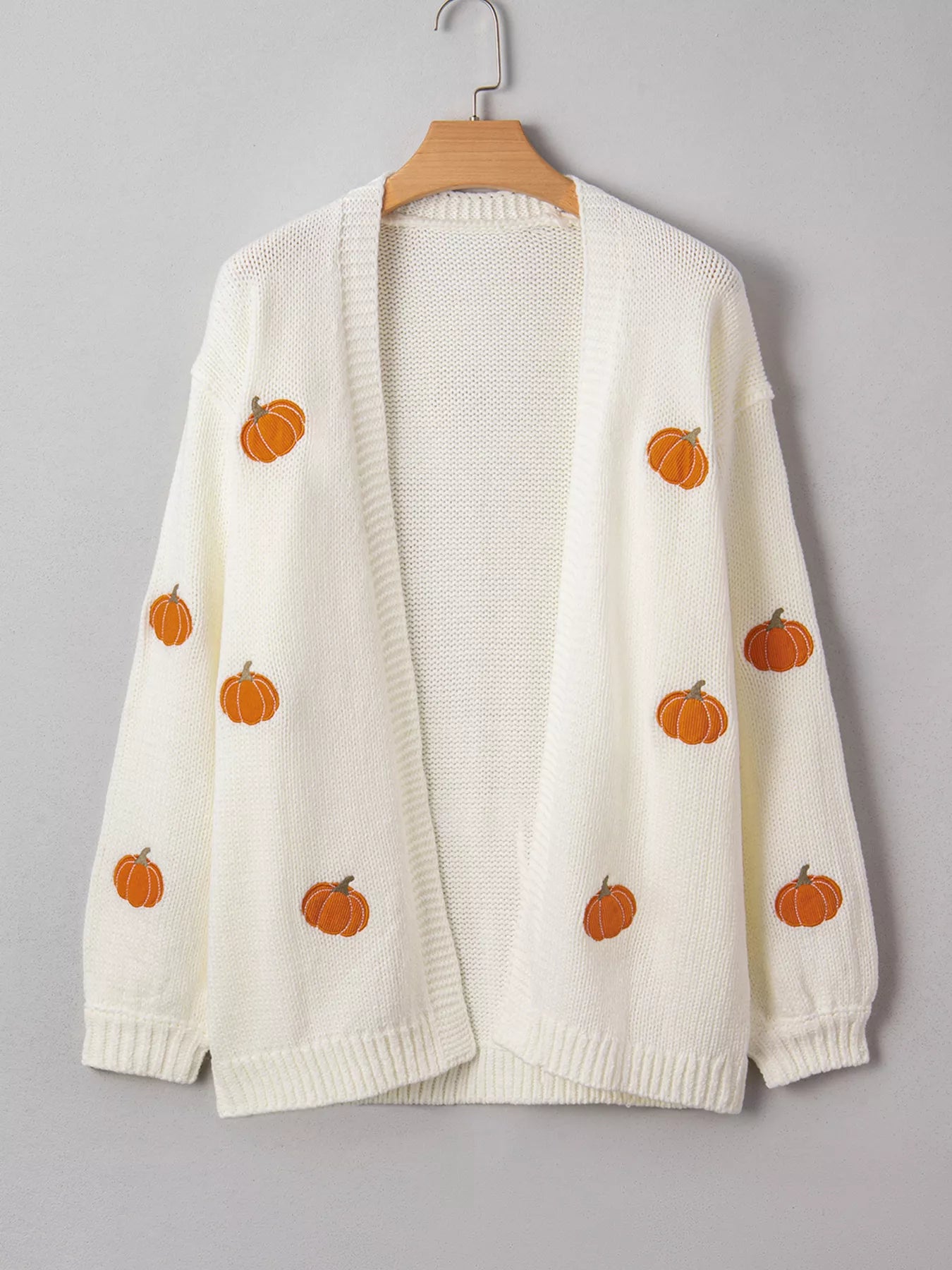 Women's Cardigan Cream Halloween Pumpkin Embroidered Knit Open Top 9bad1fa241af49a3a9537463c8e6716e-Max-Origin Trendsi