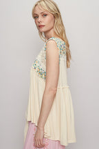 POL Tank Top Cream V Neck Sleeveless Lace Floral Ruffle Blouse 9bd46498-c90a-424c-8a5f-3fb540dd9402-Max Trendsi