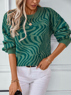 Women Sweater Geometric Pattern Round Neck Long Sleeve Acrylic Knitwear 9be0960b-250f-4977-8f75-dea9f1430600-Max Trendsi