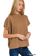 Zenana Viscose Mock Neck Short Sleeve Boxy Sweater