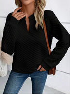 Women's Sweatshirt Textured Notched Raglan Long Sleeve Top 9bf9495c2d4e46feb4fabea7cf09c4a8-Max-Origin Trendsi