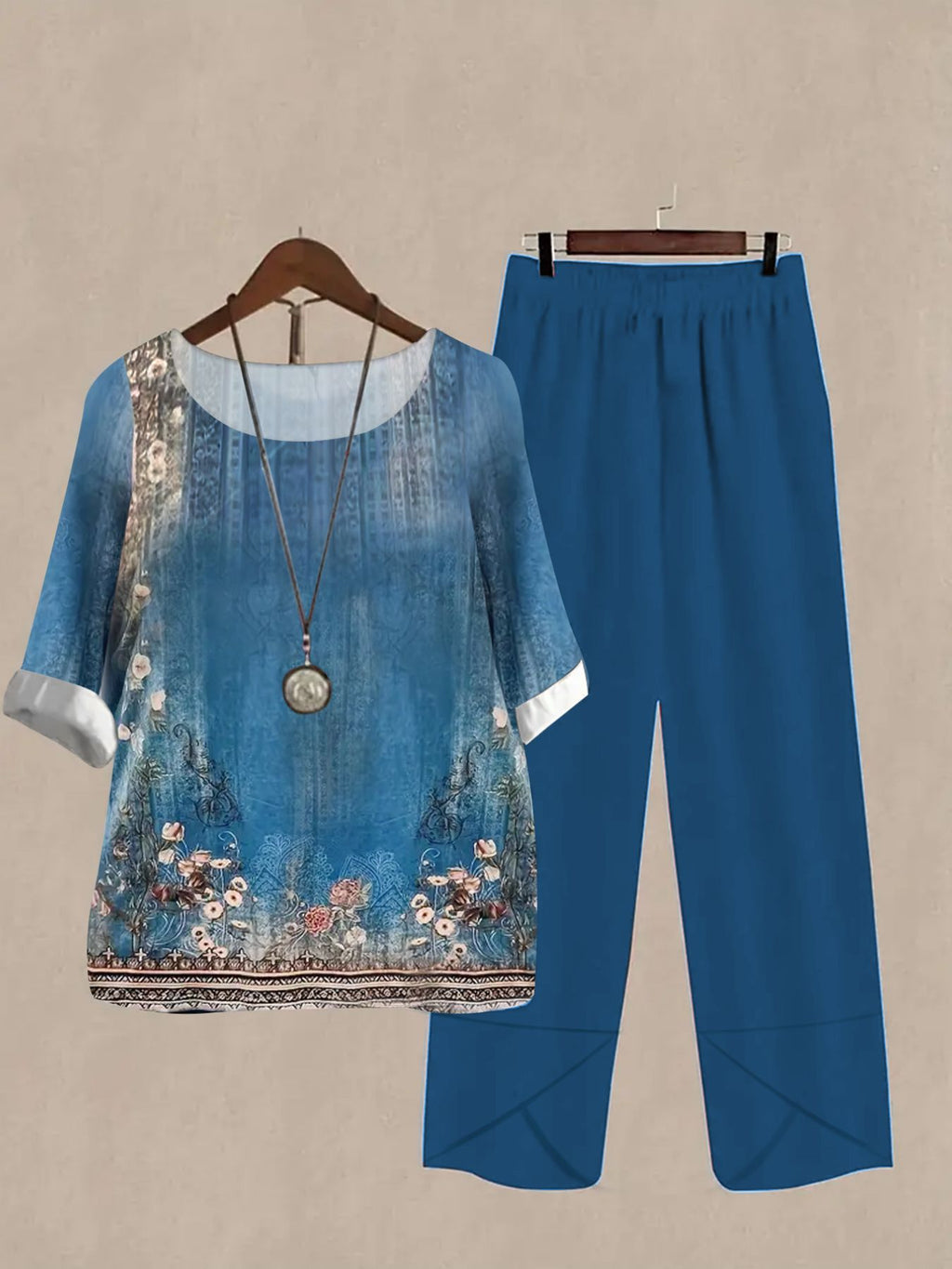 Printed Short Sleeve Top and Pants Set