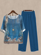 Printed Short Sleeve Top and Pants Set