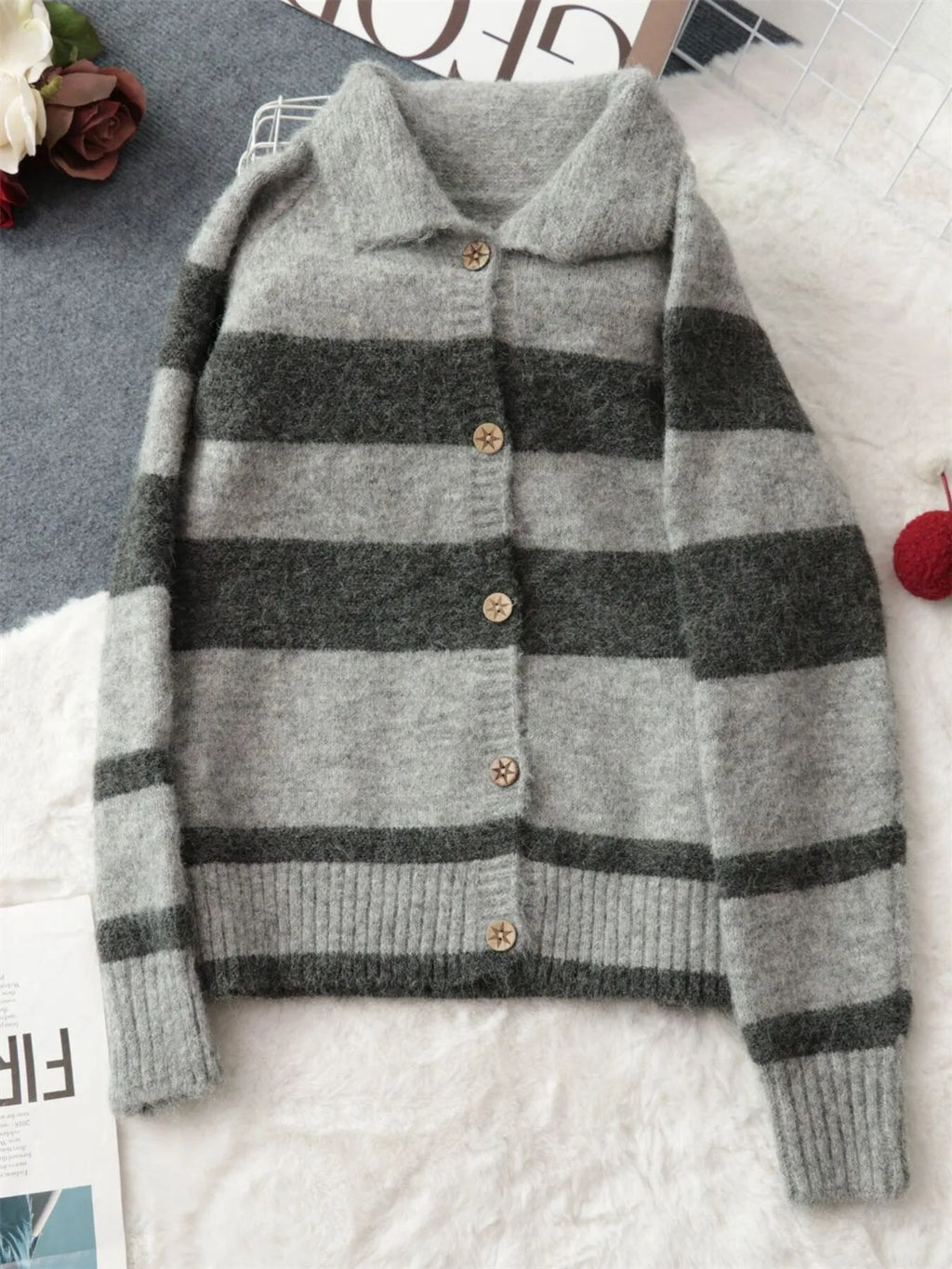 Women's Cardigan Striped Button-Up Cozy Soft Long Sleeve 9c12a7b82523481e8b21a01aee2e9084-Max-Origin Trendsi