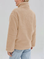 Turtleneck Plush Jacket Women Zip Up Long Sleeve Outer Double Pockets Coat 9c14afa9-1997-4605-834a-a632b3831712-Max Trendsi