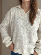 Collared Neck Long Sleeve Sweater 9c2cadc5-7925-4101-ae0d-e93ab91b738d-Max Trendsi