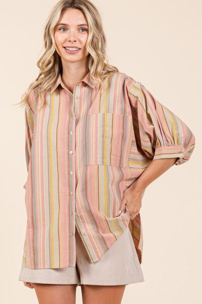 Mittoshop Striped Shirt Multicolor Bubble Half Sleeve Button Down Top 9c4ff277-aace-4f0f-b097-24f916dbae4e-Min Trendsi