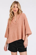 Mittoshop Sweater Side Slit Notched Drop Shoulder Rosewood Short Sleeve 9c5c8999-2c62-4e9f-965d-451f0c51f013-Max Trendsi