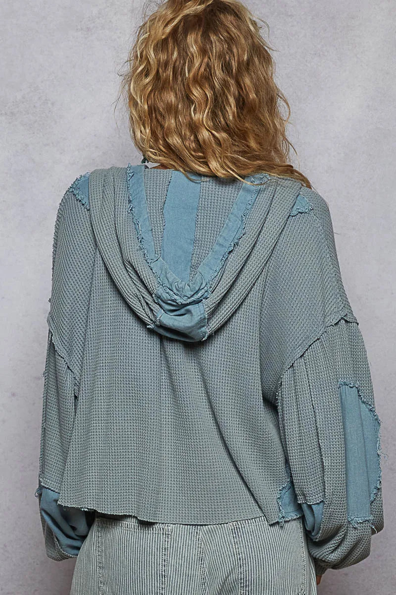 POL Cropped Jacket Hooded Blue Contrast with Raw Edge Detail Oversized 9c63d410-2c16-4ec6-b10a-1bb3d4b883b4-Max-Origin Trendsi